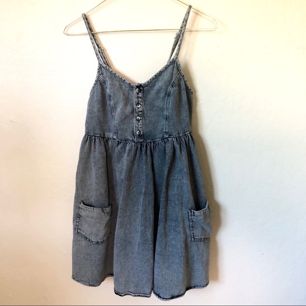 Top shop blue petite denim moto baby doll dress
